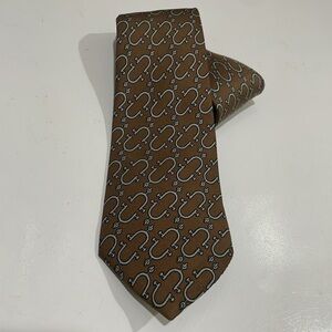 Hermes Paris Brown And Blue Stirrup? 100% Silk Tie—Fabulous! Excellent Condition